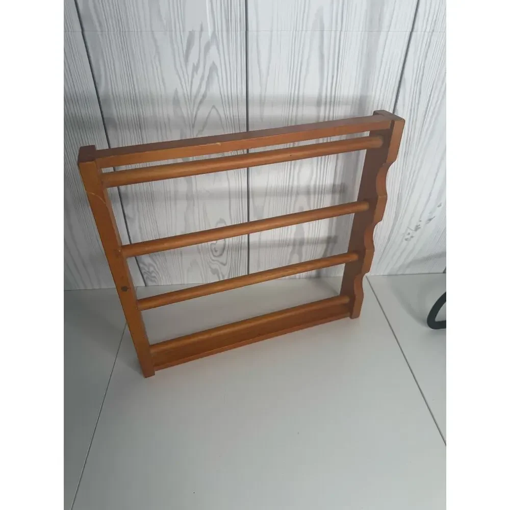 Vintage Wooden Towel Doily Potholder Rack Bathroom Kitchen Standing 12 x 12